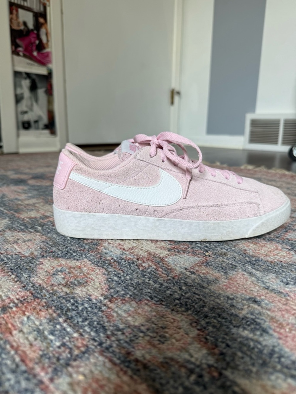 Nike Pink Suede Low-Profile Sneakers with White Swoosh